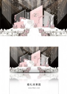 粉白色几何造型婚礼背景