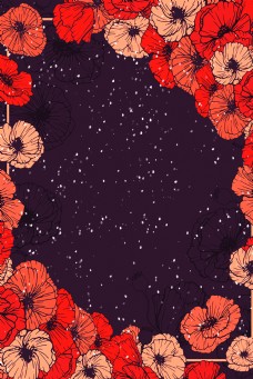 红色罂粟花边框深色背景