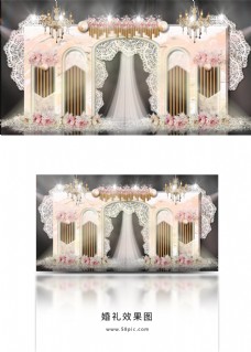 香槟色圆弧拱门背景板线条装饰婚礼效果图