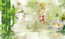 水墨中国风中式家和富贵水墨山水背景墙壁画