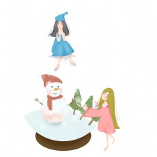 水晶女孩简约坐在水晶球上的女孩插画海报免抠元素