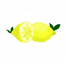 柠檬水果插画酸的柠檬带叶子