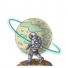幻想太空宇航员行走卡通手绘元素