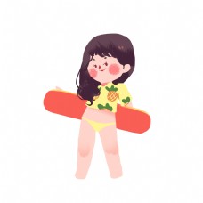 着装拿着冲浪板的泳装女孩免扣png