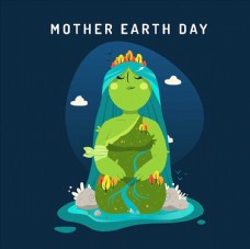 卡通矢量地球母亲插画