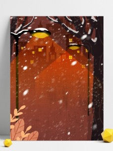 彩绘冬季路灯下雪背景设计