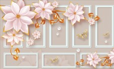 现代奢华粉色珠宝花朵金叶子浮雕