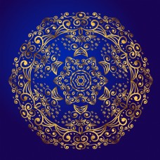曼陀罗护身符蓝色背景上的神秘金符号