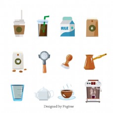 咖啡杯卡通平面咖啡材料图案