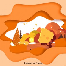 立秋美丽清凉卡通可爱手绘立体秋叶林
