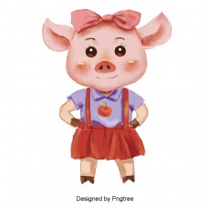 漂亮卡通可爱手绘水彩动物小猪