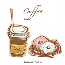 咖啡杯美丽可爱的卡通手绘咖啡休闲饮料