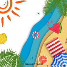 美丽的卡通可爱的手绘夏季海滨度假