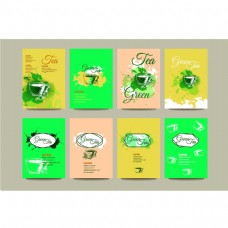 咖啡杯名片传单或小册子与绿茶构思设计
