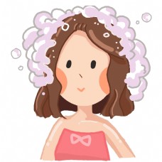 洗头发的小女孩插画