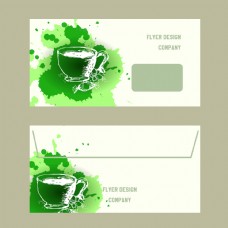 咖啡杯与绿茶概念设计的名片收藏健康