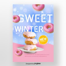 食品背景粉红色宽蓝色逐渐变更背景雪花冬天甜味食品海报