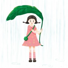 谷雨叶子挡雨的女孩