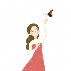 青春时尚小女孩和蝴蝶免抠图