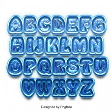 水果海报二十四个英文字母设置字体字体字体书法海报蓝色冰水滴3D可爱效果