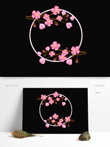 方圆粉色唯美卡通樱花花朵圆环方形边框