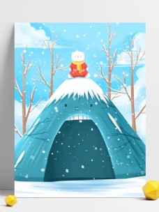 手绘冬季雪地帐篷背景设计