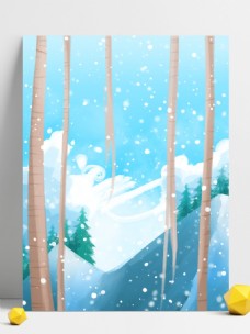 蓝色唯美冬至节气树林雪景背景