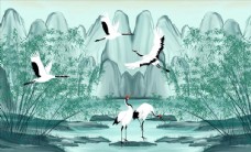 水墨中国风中式手绘中国风水墨丹青竹林山水