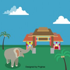 泰国椰子树建筑的大象
