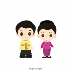卡通两女男泰国礼服粉色绿色