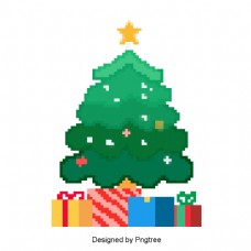 像素的圣诞树和圣诞插图