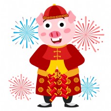 猪系列红色鞭炮中国农历新年