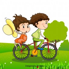 一辆自行车踏板绿色树木橙色的帽子