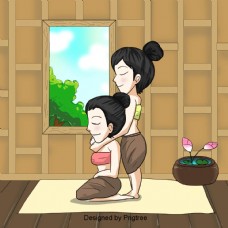 泰国传统按摩背部按摩女性按摩师