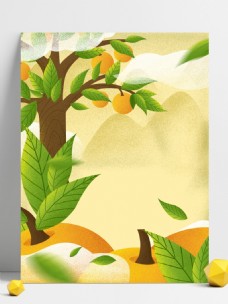 黄色手绘芒果树插画背景