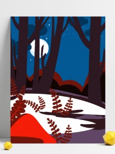 彩绘树林星空晚安背景设计