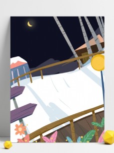 彩绘大雪节气山路背景素材