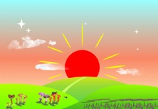 日出的太阳矢量卡通夏天