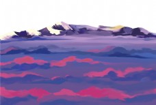 云水手绘水墨风格紫色云山雾海免扣元素