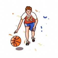 篮球运动篮球少年运动插画风png免抠素材