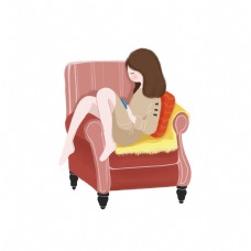 休闲沙发卡通沙发上看书的女孩下载