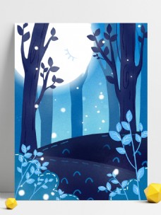 彩绘树林圆月晚安背景设计