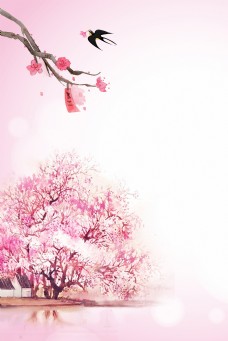 手绘粉色唯美桃花节商业背景