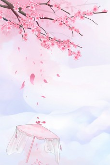 唯美粉色桃花节中式背景