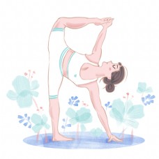 插画水彩瑜伽运动减肥女孩素材