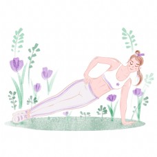 瑜伽运动扁平插画运动减肥瑜伽女孩素材