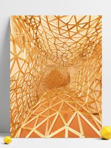 网络商务全原创金色金属网格商务网络3D创意背景