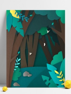 剪纸风春季树林背景设计