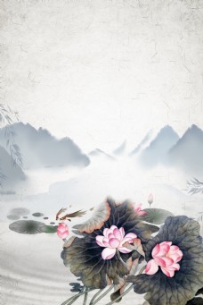 简约质感中国风复古传统节气立夏荷塘海报