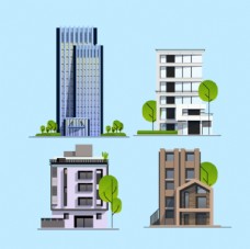 房地产背景高楼建筑住宅矢量插画素材蓝背景